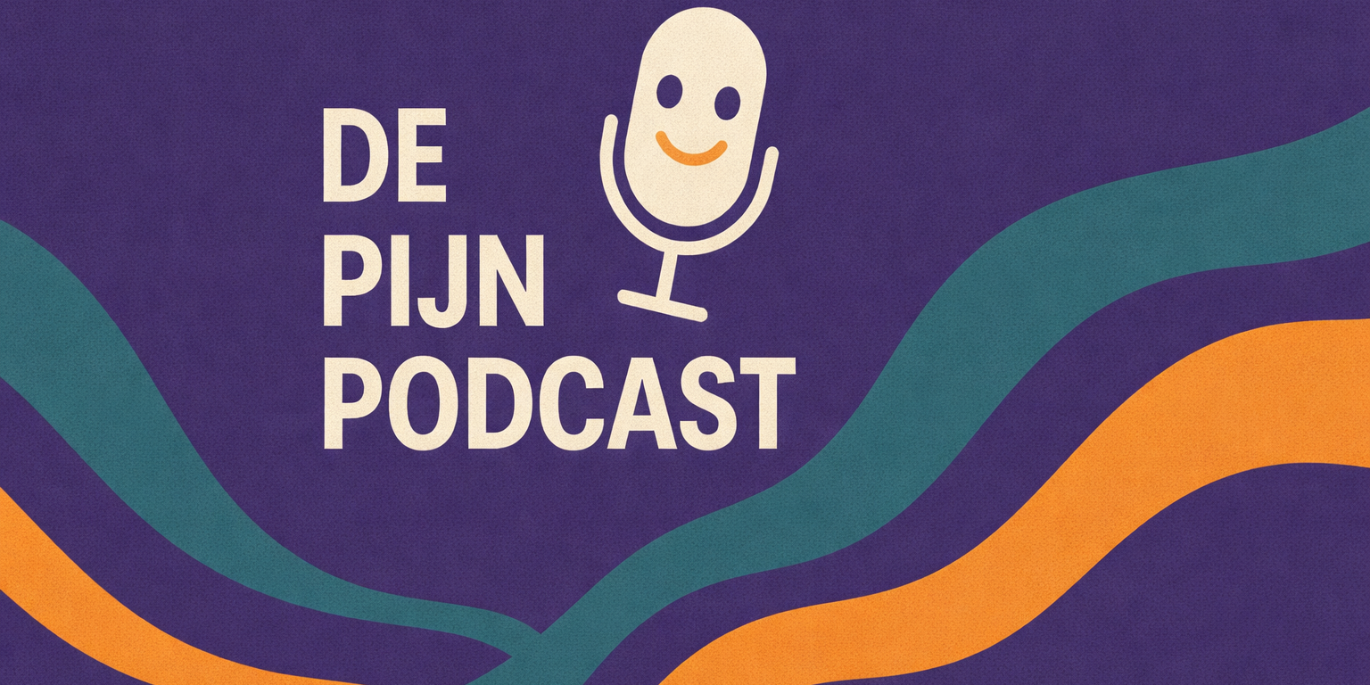 Afbeelding met het logo van de Pijnpodcast